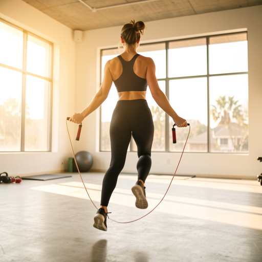 woman jumping rope from behind